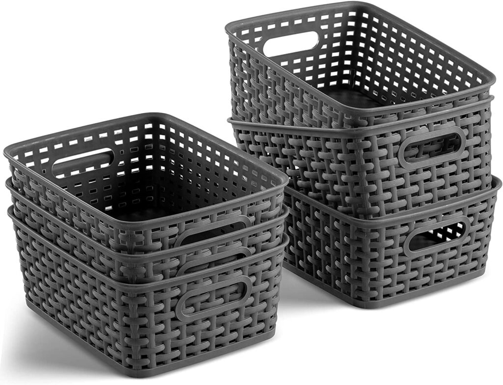 Set Of 6 Plastic Storage Baskets - Small Pantry Organizer Basket Bins 